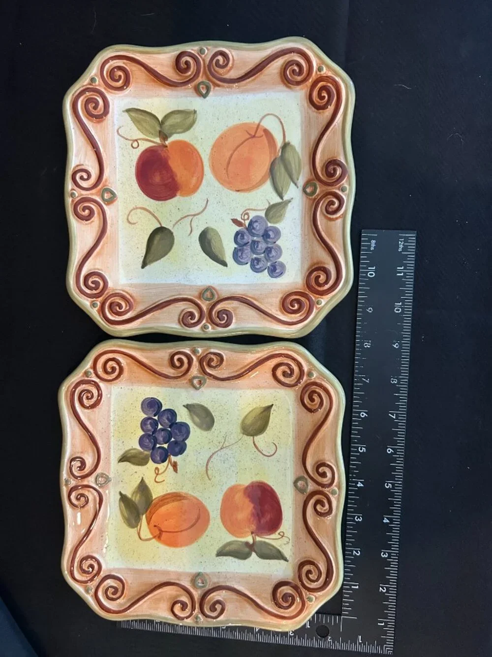 Medici Tabletops Unlimited Hand Painted Fruit Plates Lot of 5 - Tuscan Kitchen